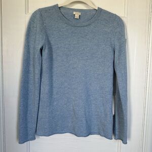 J. Crew Factory 100% Cashmere Blue Heathered Long Sleeve Sweater Crew Rolled